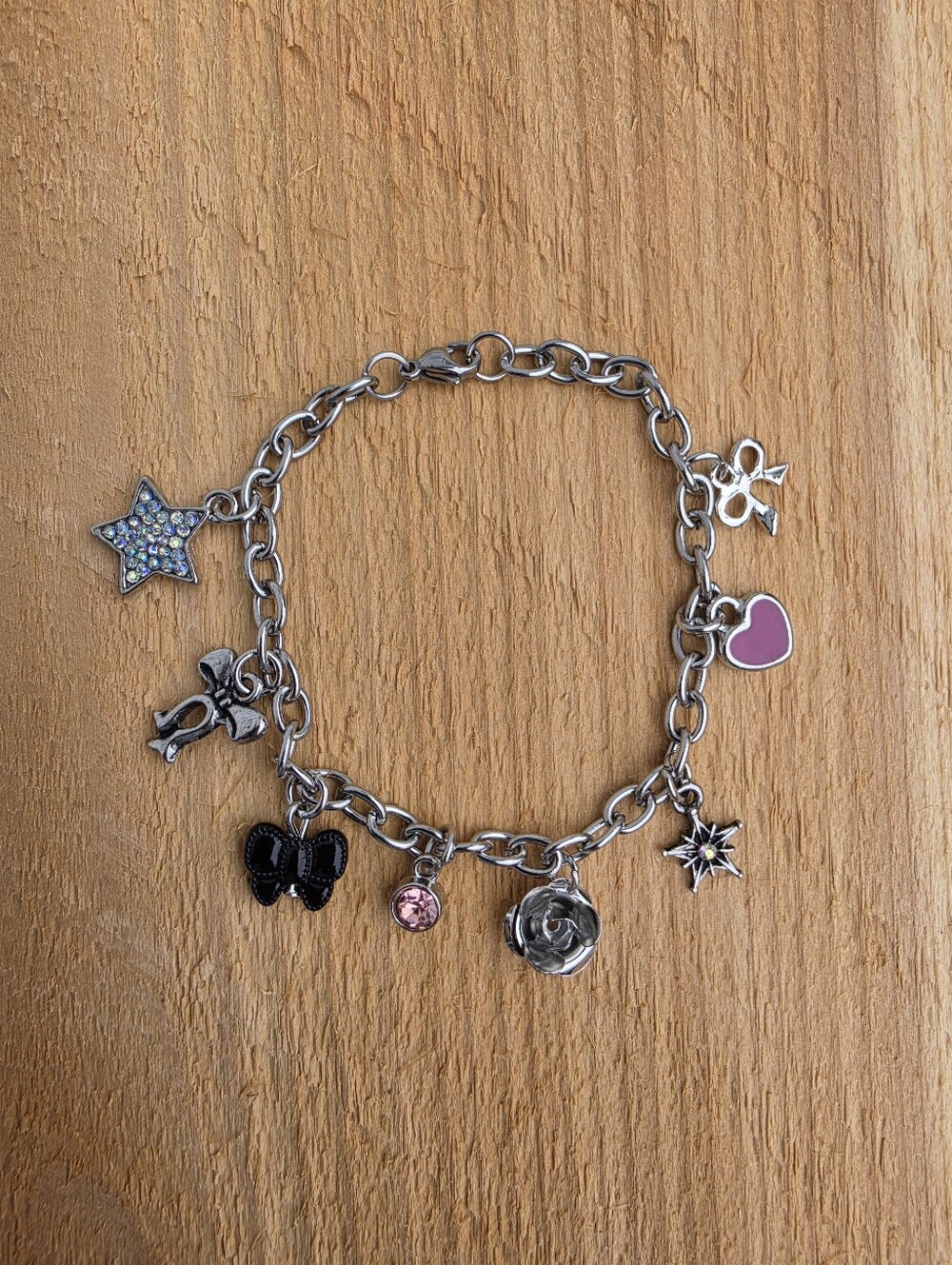 Stainless Steel Multi-Charm Link Chain Bracelet